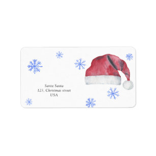 Étiquette Chapeau de Père Noël et flocons de neige