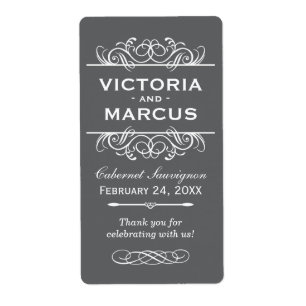 Étiquette Charbon Mariage Vin Bouteille Monogramme Favoriser