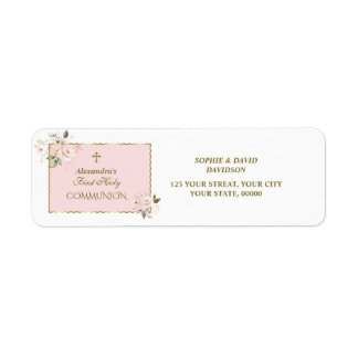 Étiquette Charm Blush Pink Gold Floral Holy Communion