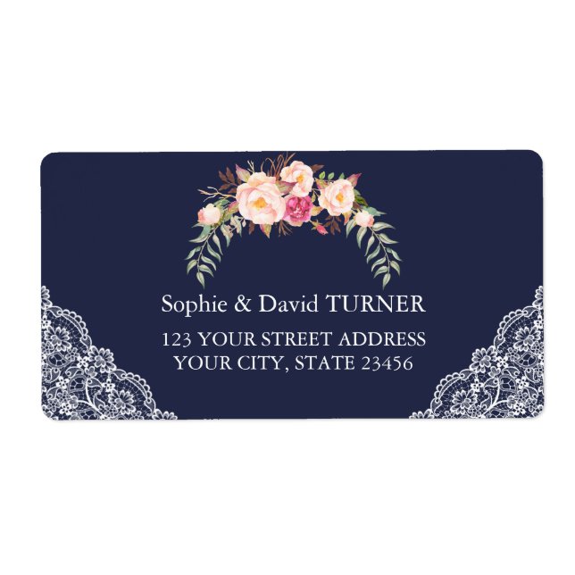 Étiquette Charm Blush rose Fleurs dentelle Mariage Marine (Devant)