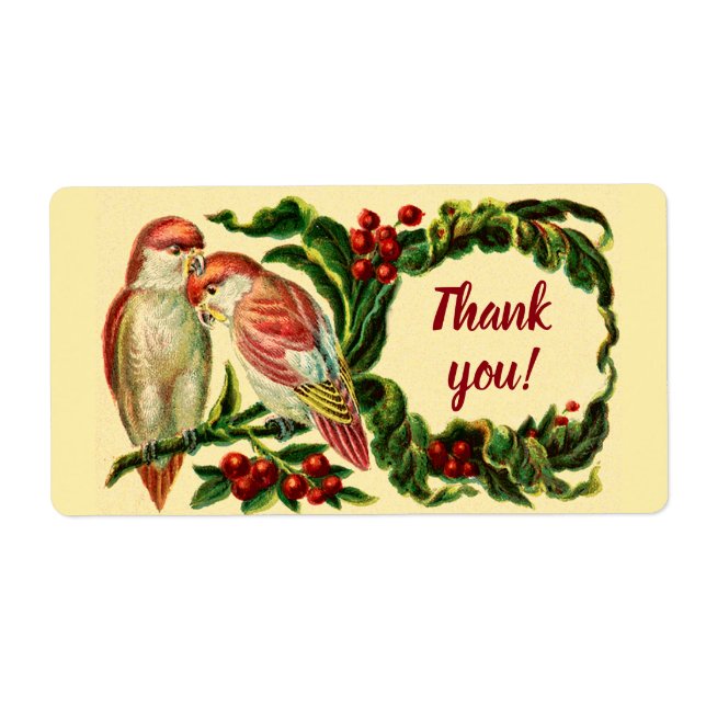 Étiquette Charmant Autocollant Merci Oiseaux de l'Amour Vint (Devant)