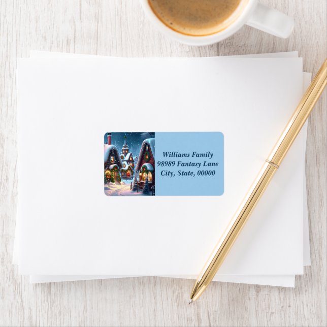 Étiquette Charmant village de Noël enneigé (En situation)