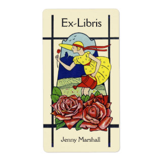 Étiquette Charmante fille déco, rose, bibliothèque de jardin