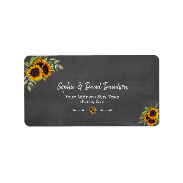 Étiquette Charme Aquarelle Sunflower Chalkboard Mariage (Devant)
