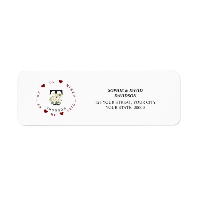 Étiquette Charme Blanc Floral Monogramme Adresse de retour L (Devant)