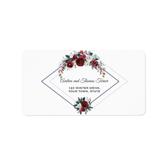 Étiquette Charme Géométrique Bourgogne Floral Pine Mariage (Devant)