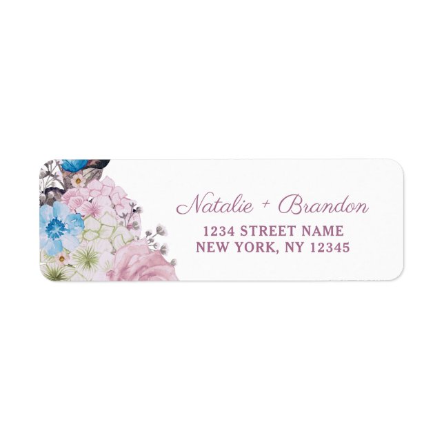 Étiquette Charme parisien Mariage bleu et rose Adresse de re (Devant)