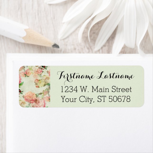 Étiquette Charming Shabby Chic rose Floral Rose Motif d'art (En situation)