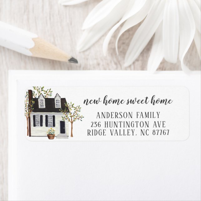 Étiquette Charming White Cape Home Sweet Home Adresse (En situation)
