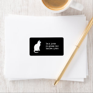 Étiquette Chat blanc sur Arrière - plan noir   Adresse perso