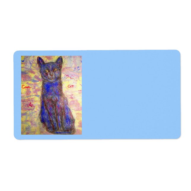 Étiquette chat bleu cool (Devant)
