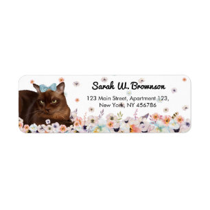 Étiquette Chat Brown birman fleurs de l'intestin bleu