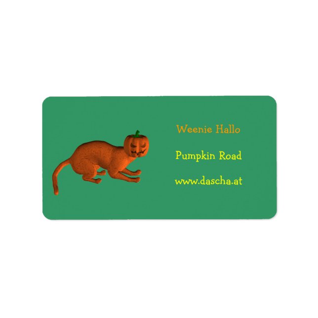 Étiquette Chat Citrouille d'Halloween (Devant)