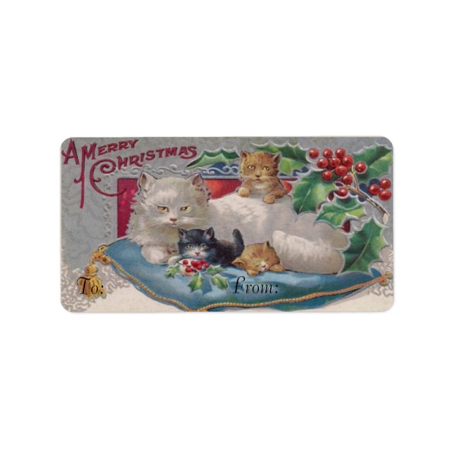 Étiquette Chat de Noël et Kitts Chats de Noël victoriens (Devant)