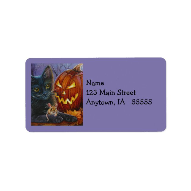 Étiquette Chat d'Halloween et souris n° 2 Aquarelle Art (Devant)