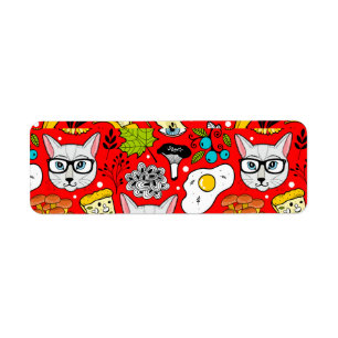 Étiquette Chat et oeuf sur le rouge