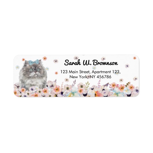 Étiquette chat himalayen yeux bleus noeud papillon assis fle (Devant)