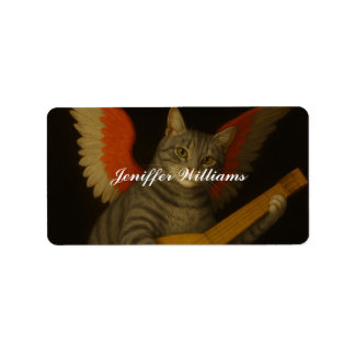 Étiquette Chat musicien ailé jouant du luth Art