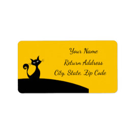 Étiquette Chat noir cool sur noir & jaune Personnaliser