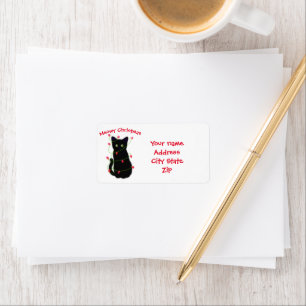 Étiquette chat noir Meowy Christmas lumières scintillant