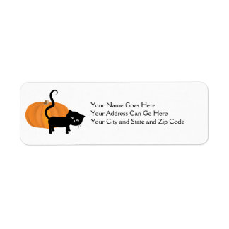 Étiquette Chat noir mignon et autocollant d'adresse citrouil