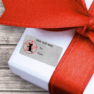 Étiquette Chat noir tenant l'étoile d'or sur le Cercle Penta