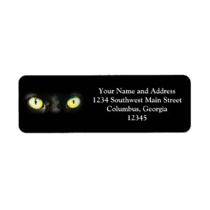 Étiquette Chat noir, yeux verts jaunes, lisse et éffrayant