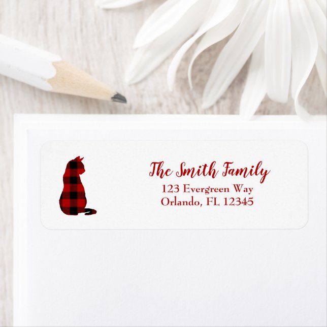 Étiquette Chat Plaid Check Silhouette Adresse de retour (En situation)