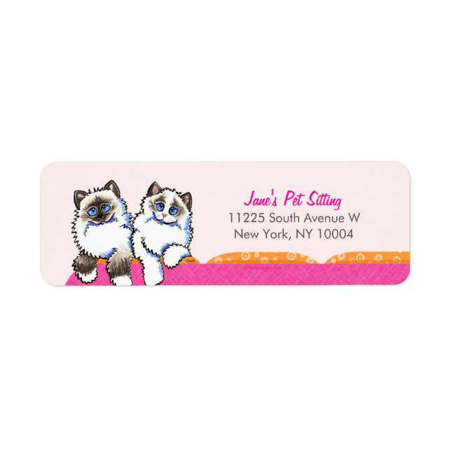 Étiquette Chat Sitter Business Ragdoll Canapé Rose (Devant)