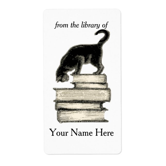 Étiquette Chat sur la pile des livres de la plaque d'immatri (Devant)
