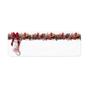 Étiquette Chaussette de Noël blanche ruban de satin rouge
