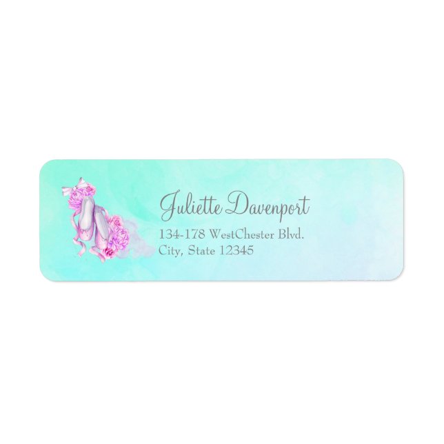 Étiquette Chaussures de ballet en aquarelle rose avec des pi (Devant)