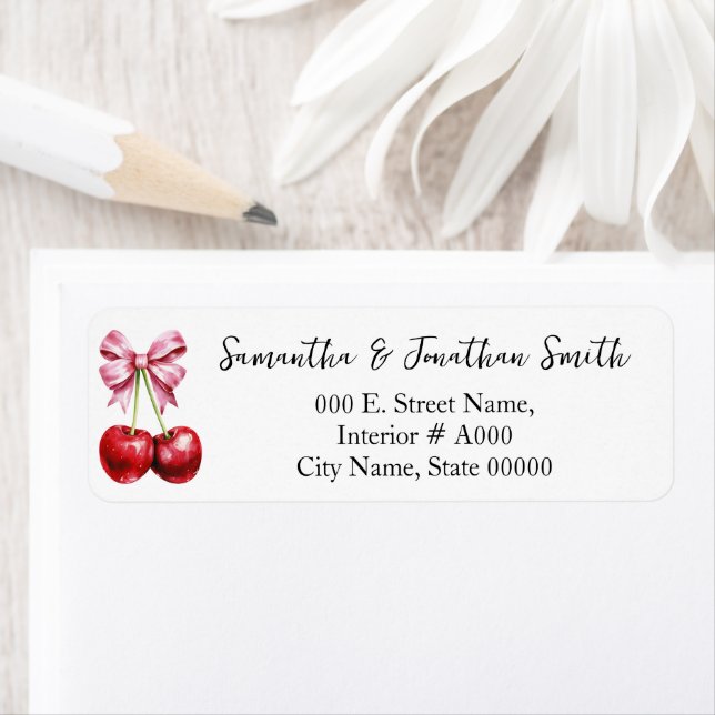 Étiquette Cherry Coquette Baby shower Adresse de retour Labe (En situation)