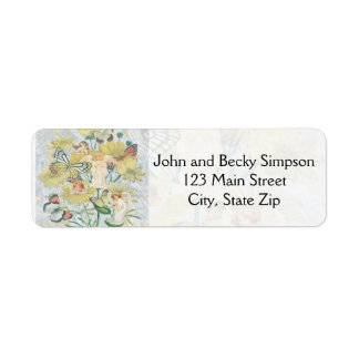 Étiquette Cherubs, papillons et fleurs en jaune