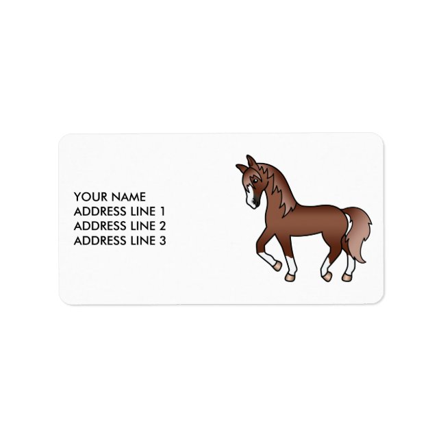 Étiquette Chestnut mignonne Cartoon Trotting Cheval et texte (Devant)