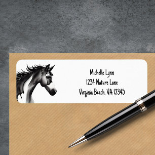 Étiquette Cheval Abstrait Adresse noire et blanche