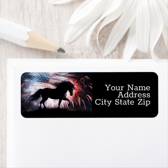 Étiquette Cheval américain Drapeau et feux d'artifice (En situation)