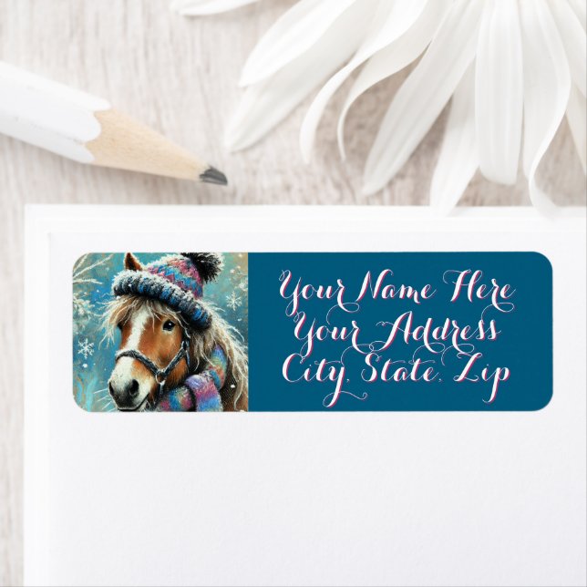 Étiquette Cheval Casquette Scarf Snowflakes Personnalisé Noë (En situation)