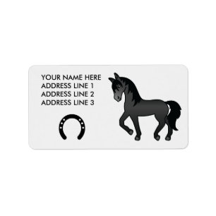 Étiquette Cheval de dessin animé trottant noir
