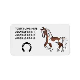 Étiquette Cheval de dessin animé trottant Pinto Brun