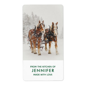 Étiquette Cheval tiré Sleigh Scène de Noël Cuisine
