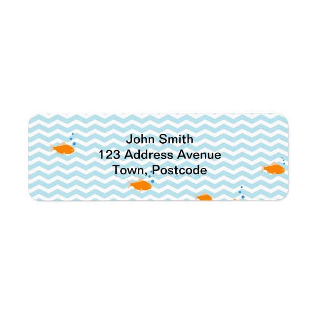Étiquette Chevron bleu Whimsical avec poisson or (Devant)