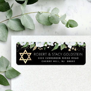 Étiquette Chic Adresse de Retour Florale Or Mitzvah Chauve-S