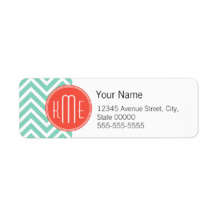Étiquette Chic Aqua Green Chevron et Orange Custom Monogramm