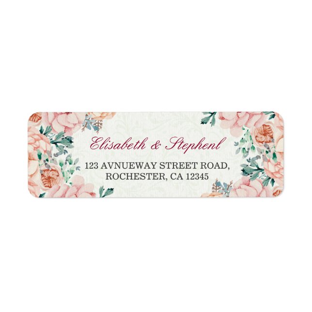 Étiquette Chic Aquarelle Botanique Floral Mariage Adresse (Devant)