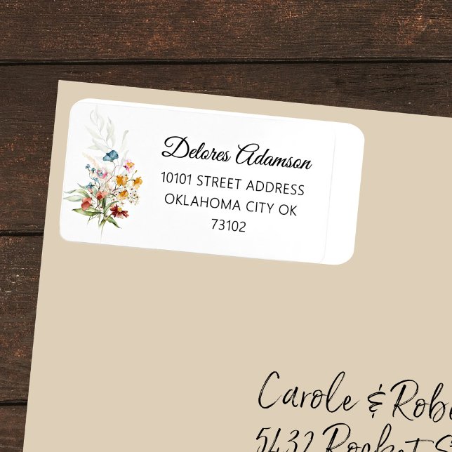 Étiquette Chic Aquarelle Fleurs sauvages Floral Bouquet Adre (Créateur téléchargé)