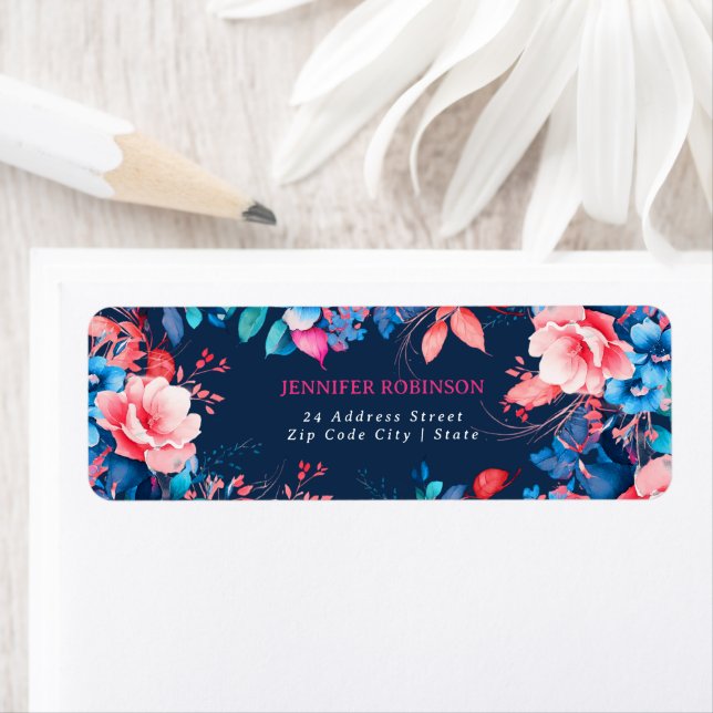 Étiquette Chic Aquarelle Floral fête d'anniversaire Marine B (En situation)