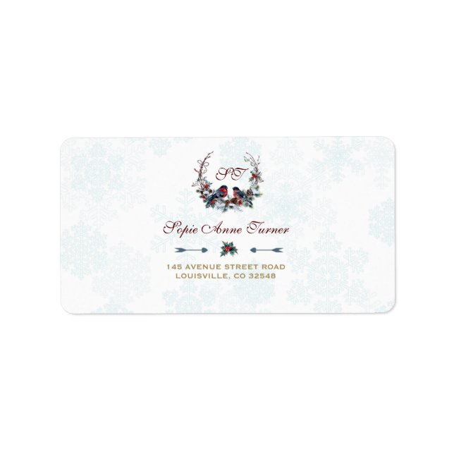 Étiquette Chic Berries Bullfinch Winter Wreath Mariage (Devant)