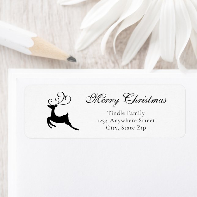 Étiquette Chic Black and White Reindeer Address              (En situation)