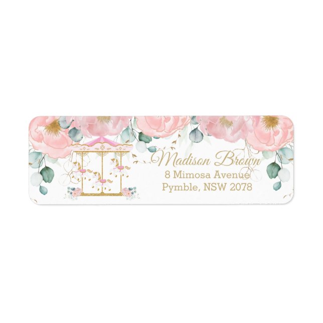 Étiquette Chic Blush Pink Floral Carousel Retour Adresse (Devant)